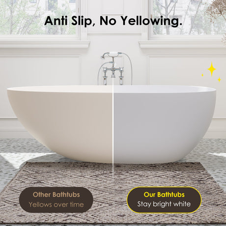 Giotto Solid Surface Soaking Bathtub in Matte White with Matte White Drain and Integrated Overflow