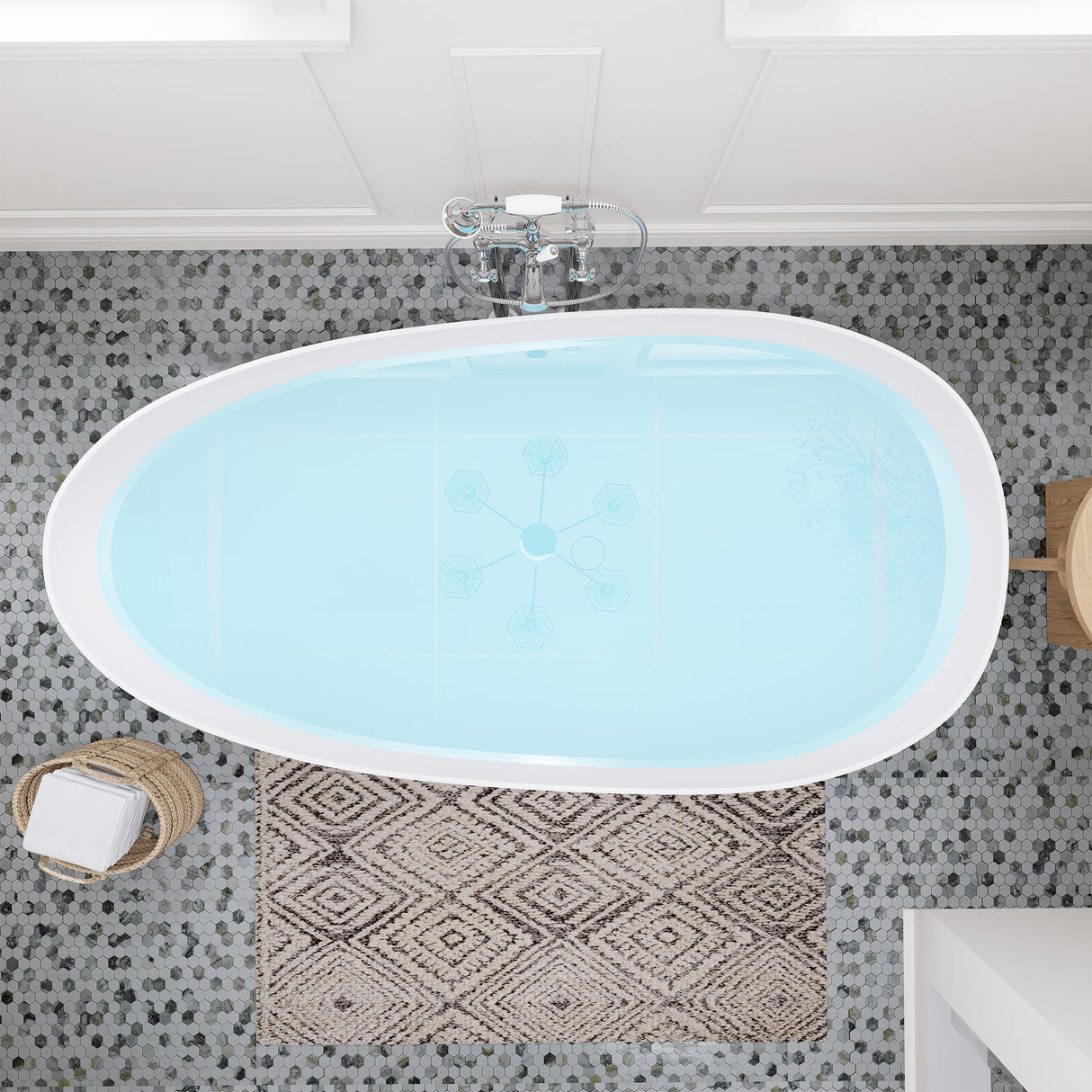 Giotto Solid Surface Soaking Bathtub in Matte White with Matte White Drain and Integrated Overflow