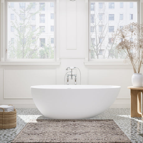 Giotto Solid Surface Soaking Bathtub in Matte White with Matte White Drain and Integrated Overflow