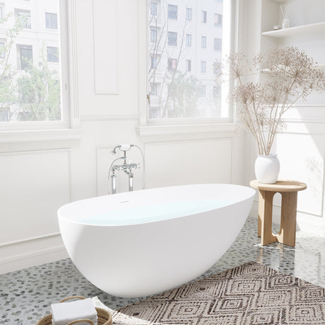 Giotto Solid Surface Soaking Bathtub in Matte White with Matte White Drain and Integrated Overflow