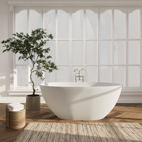 Euston Solid Surface Soaking Bathtub in Matte White with Matte White Drain and Integrated Overflow