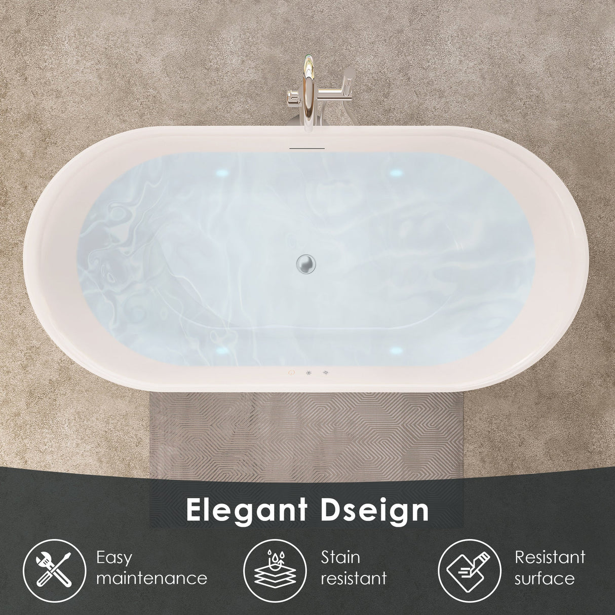 Clarity&main 67" x 32" Flatbottom Freestanding Acrylic Soaking Bathtub in Glossy White with Drain and Integrated Overflow