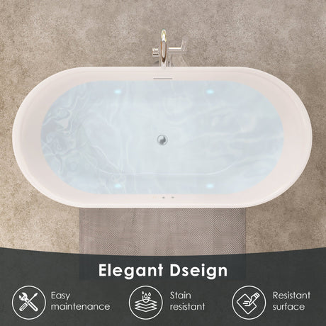 Clarity&main 67" x 32" Flatbottom Freestanding Acrylic Soaking Bathtub in Glossy White with Drain and Integrated Overflow