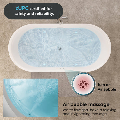 Clarity&main 67" x 32" Flatbottom Freestanding Acrylic Soaking Bathtub in Glossy White with Drain and Integrated Overflow