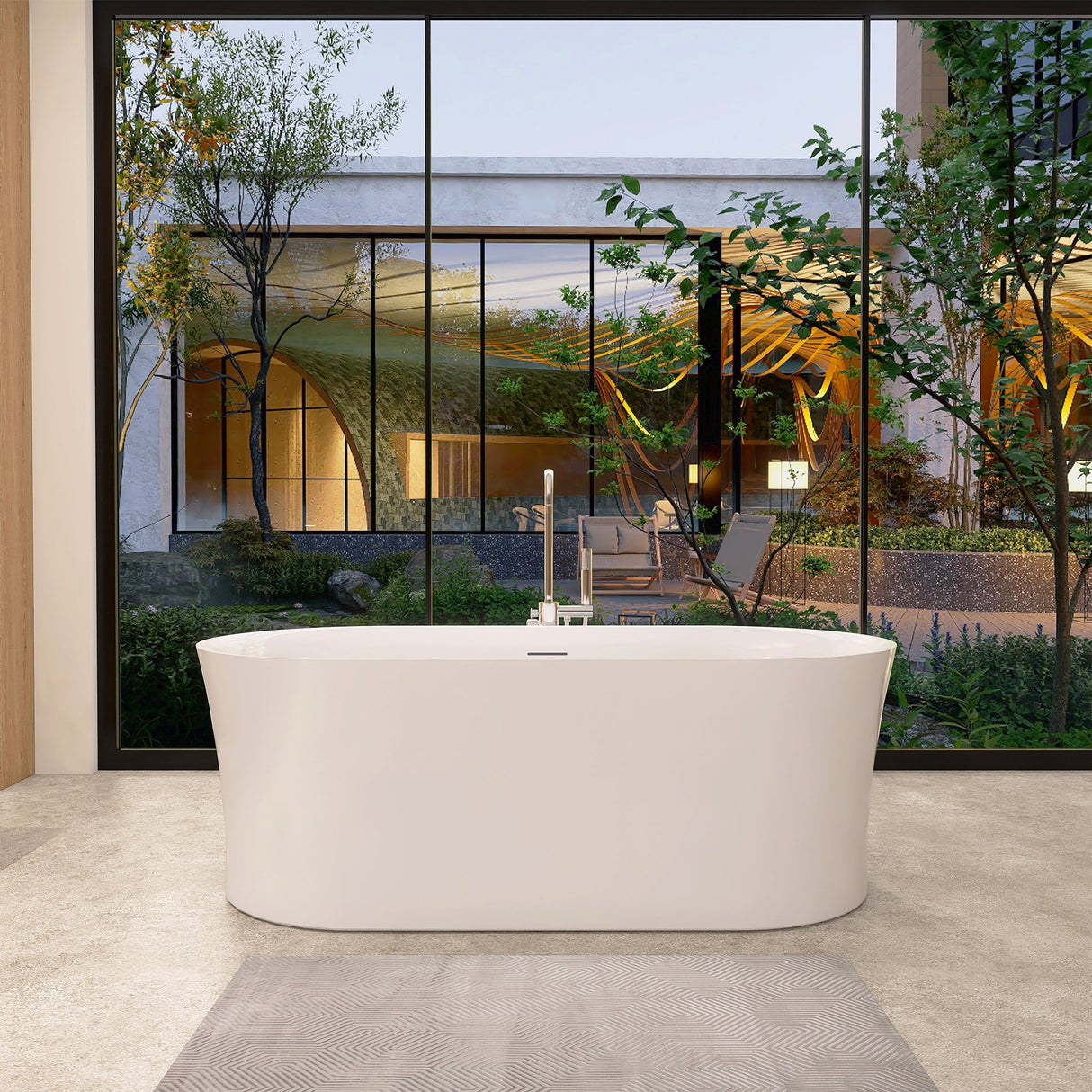 Clarity&main 67" x 32" Flatbottom Freestanding Acrylic Soaking Bathtub in Glossy White with Drain and Integrated Overflow