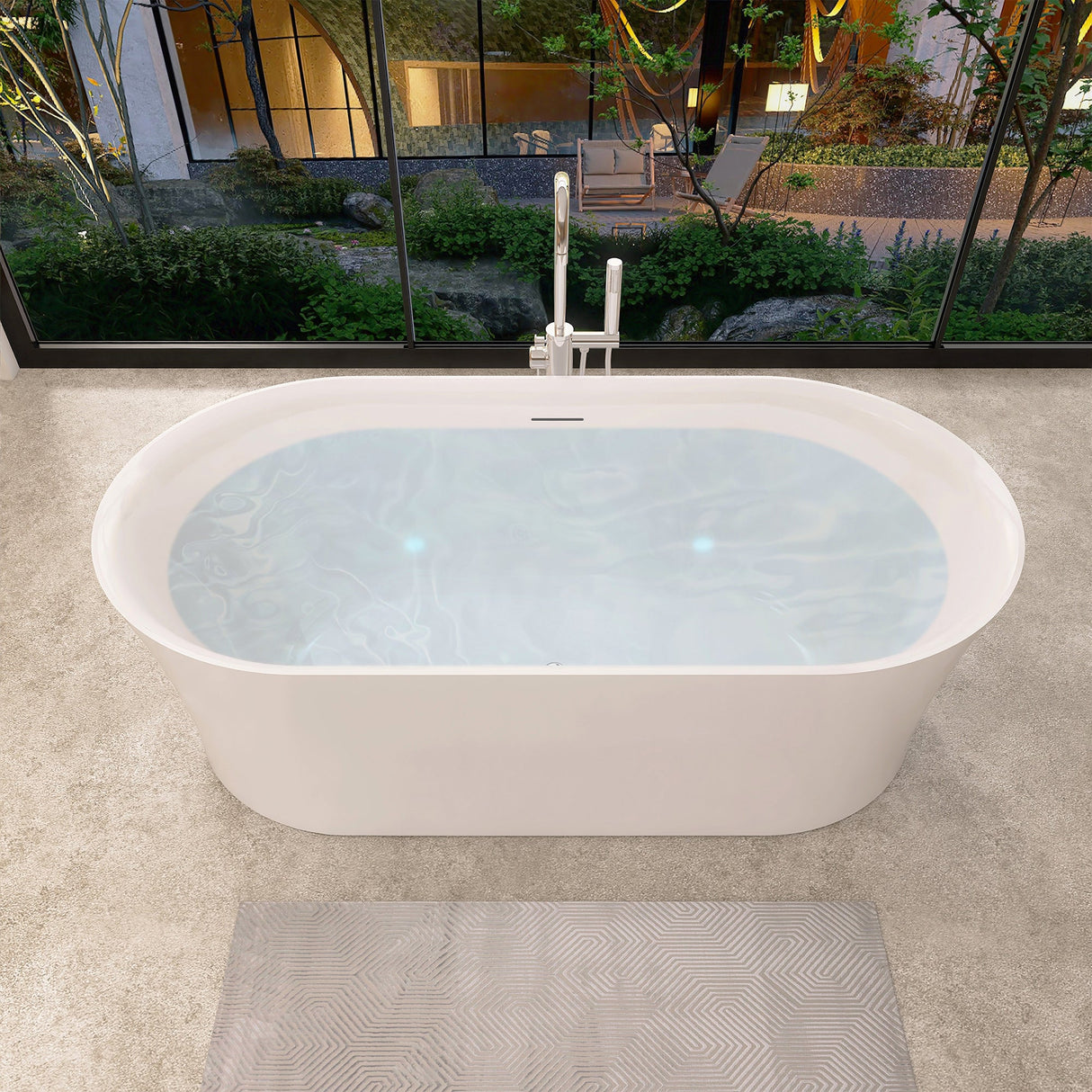 Clarity&main 67" x 32" Flatbottom Freestanding Acrylic Soaking Bathtub in Glossy White with Drain and Integrated Overflow