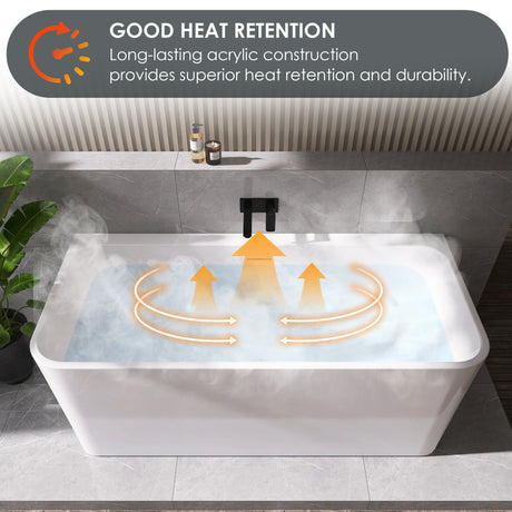 Lilac 67" x 32" Flatbottom Freestanding Acrylic Soaking Bathtub in Glossy White with Drain and Integrated Overflow