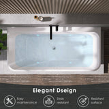 Lilac 67" x 32" Flatbottom Freestanding Acrylic Soaking Bathtub in Glossy White with Drain and Integrated Overflow