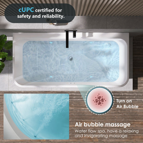 Lilac 67" x 32" Flatbottom Freestanding Acrylic Soaking Bathtub in Glossy White with Drain and Integrated Overflow