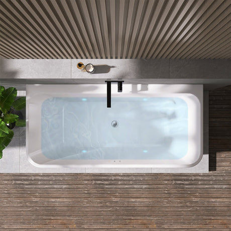Lilac 67" x 32" Flatbottom Freestanding Acrylic Soaking Bathtub in Glossy White with Drain and Integrated Overflow
