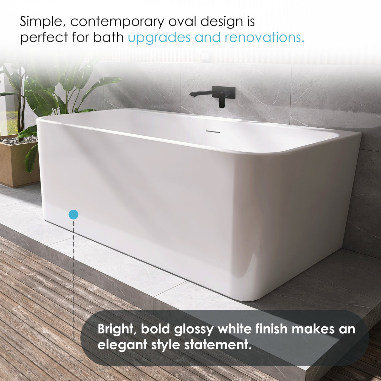 Lilac 67" x 32" Flatbottom Freestanding Acrylic Soaking Bathtub in Glossy White with Drain and Integrated Overflow