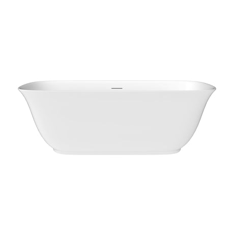 Sarnia Flatbottom Freestanding Acrylic Soaking Bathtub in Glossy White with Drain and Integrated Overflow