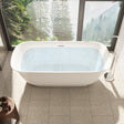 Sarnia Flatbottom Freestanding Acrylic Soaking Bathtub in Glossy White with Drain and Integrated Overflow
