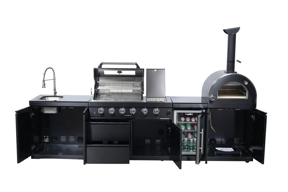 Black 125-Inch Double Stainless Steel Gas Outdoor Kitchen Grill
