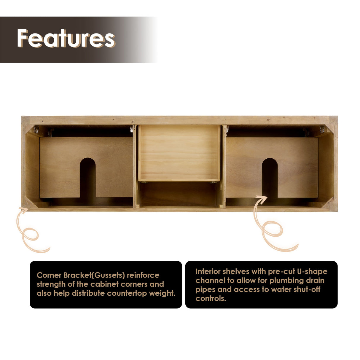 Laurel 36"/48"/60"/72" single/double vanity cabinet without top