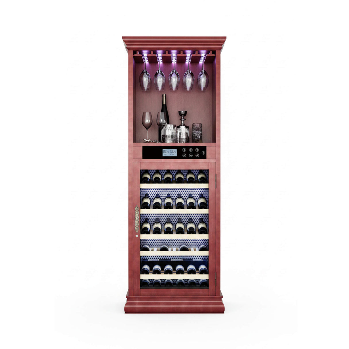 Nuvia 56-Bottle 7.5 Cu.Ft Single-Zone Multi-Tiered Wooden Wine Cooler Cabinet With Humidity And Temperature Controls (SAK73195)