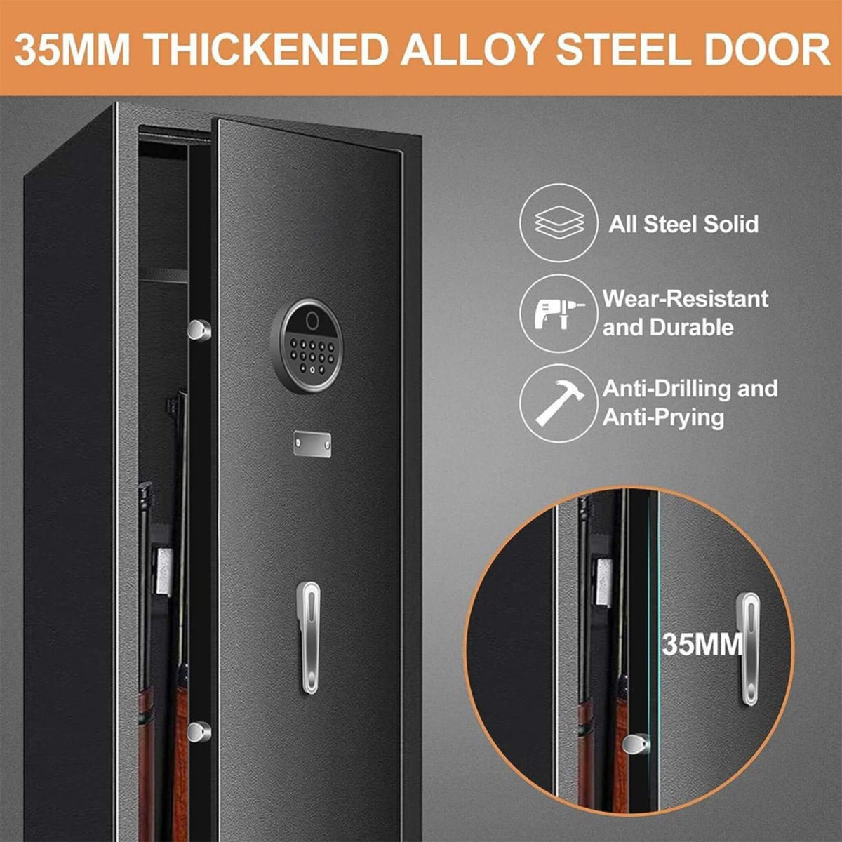 Heavy-Duty 57-Inch Anti-Theft Fireproof Biometric Gun Rifle Pistol Safe For Home, 11-12 Guns