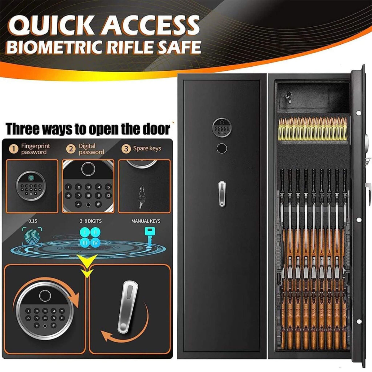 Heavy-Duty 57-Inch Anti-Theft Fireproof Biometric Gun Rifle Pistol Safe For Home, 11-12 Guns