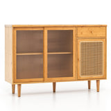 5-in-1 Complete Dining Room Set: Extendable Table 4 Chairs Electric Fireplace Media Console & Bamboo Sideboard