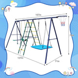 6-In-1 Outdoor Swing Set With Climbing Ladder Net And Basketball Hoop