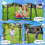 6-In-1 Outdoor Swing Set With Climbing Ladder Net And Basketball Hoop