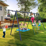 6-In-1 Outdoor Swing Set With Climbing Ladder Net And Basketball Hoop
