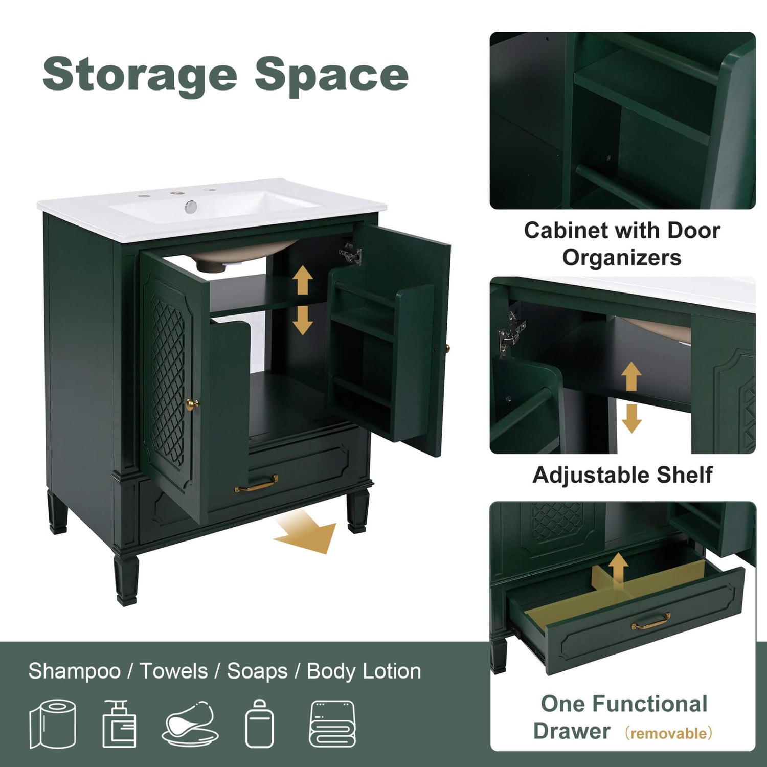 Nuvia 60-Inch Green Vintage Double Sink Vanity With Cabinets And Drawers (SAK26149)