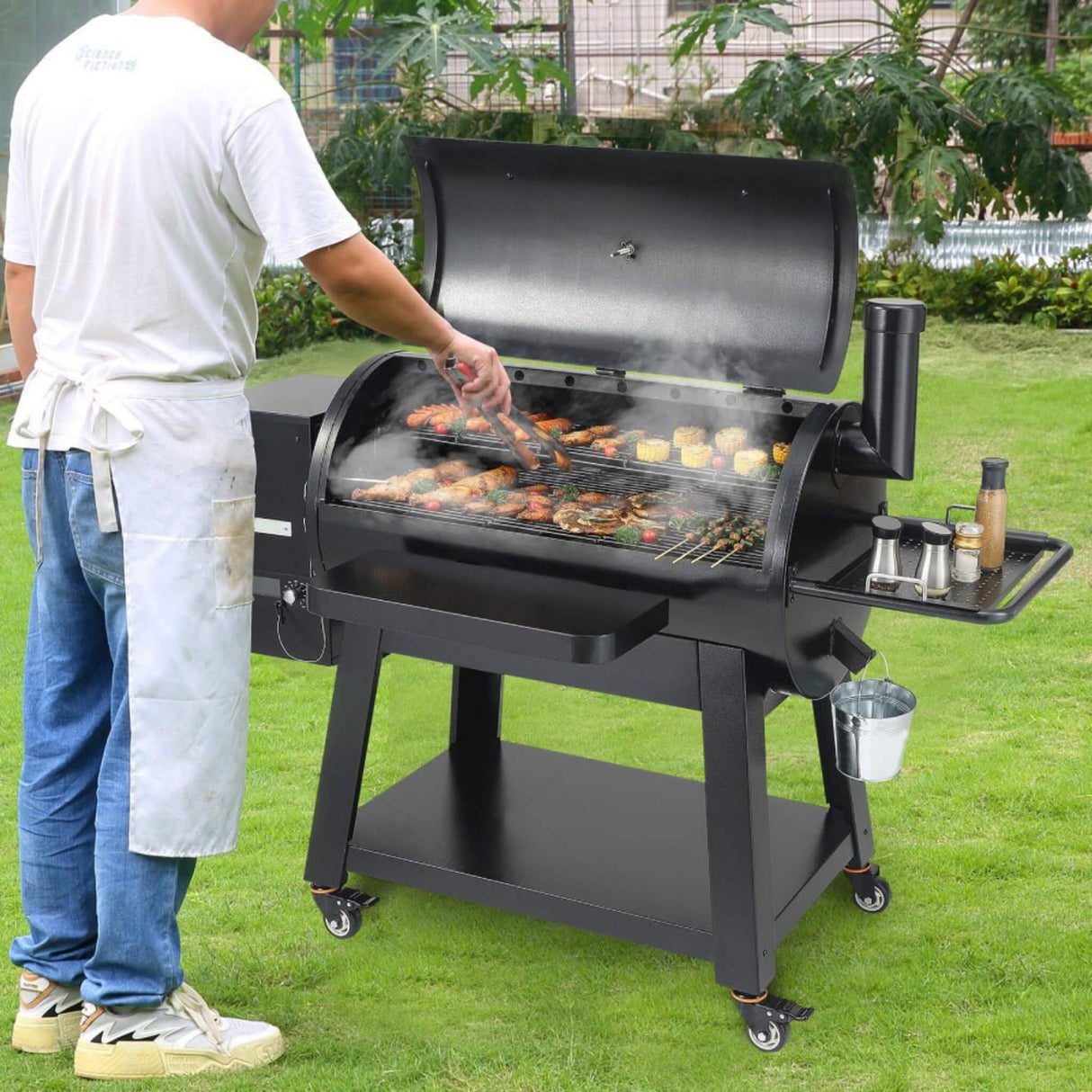 62-Inch Heavy-Duty Portable Wood Pellet BBQ Grill With Cart