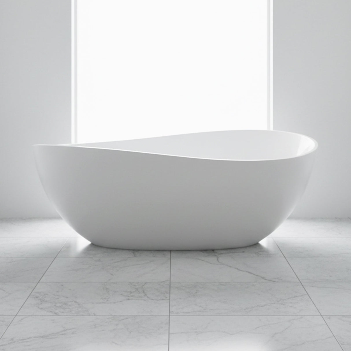 Nuvia 63-Inch Freestanding Glossy White Stone Resin Bathtub With Overflow And Drain (SAK42613)