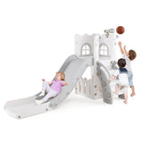6-in-1 Toddler Slide L-shaped Playground with Basketball Hoop and Ladder