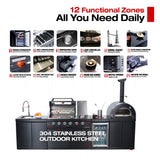 Black 125-Inch Double Stainless Steel Gas Outdoor Kitchen Grill