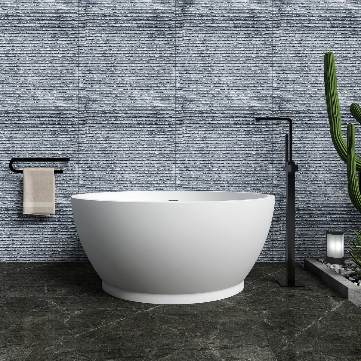 52.7 Inch Round Freestanding Solid Surface Soaking Bathtub