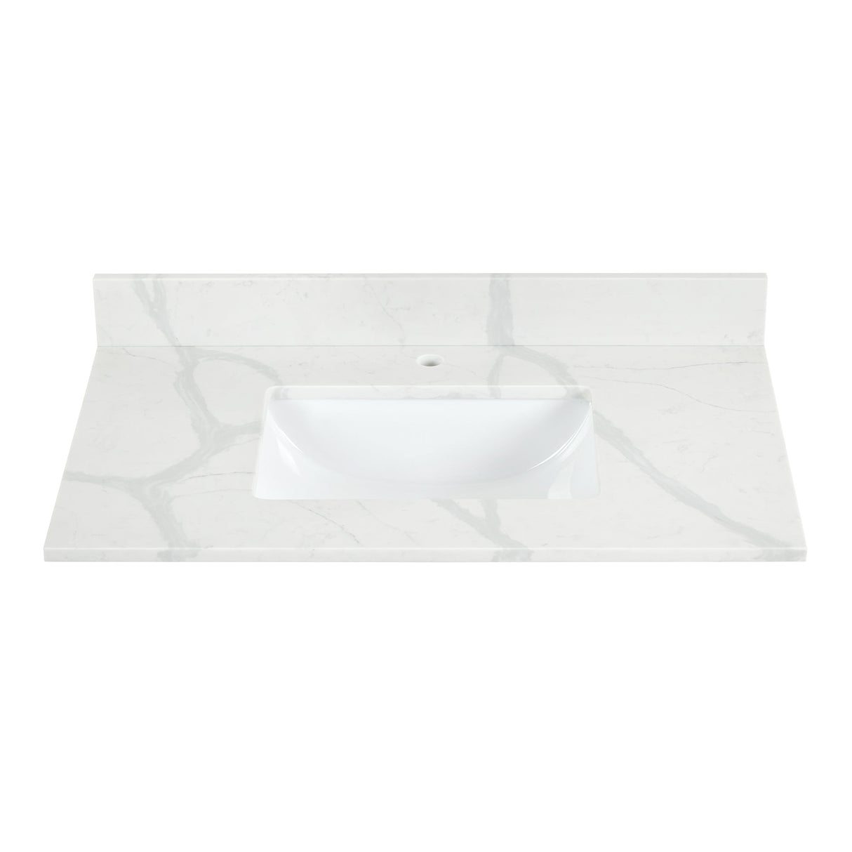 Arbios in Quartz Vanity Top in Calacatta White with White Sink