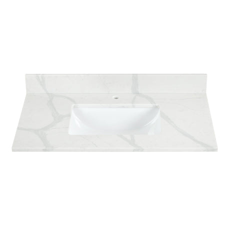 Arbios in Quartz Vanity Top in Calacatta White with White Sink