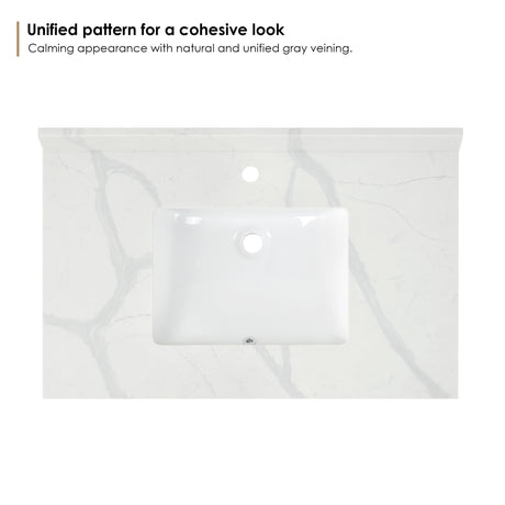 Arbios in Quartz Vanity Top in Calacatta White with White Sink
