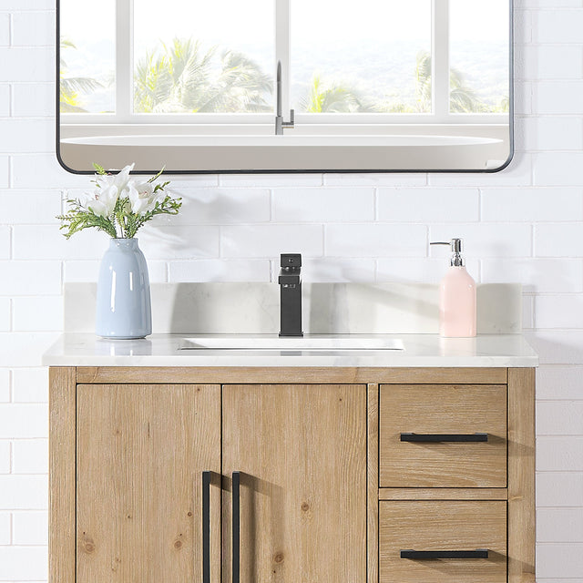 Arbios in Quartz Vanity Top in Calacatta White with White Sink