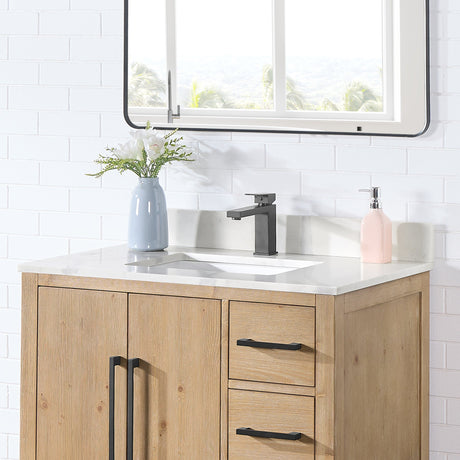 Arbios in Quartz Vanity Top in Calacatta White with White Sink