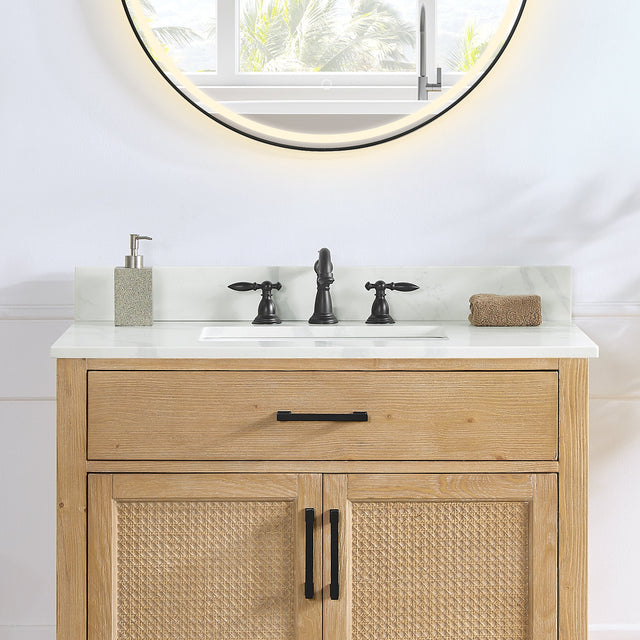 Arbios in Quartz Vanity Top in Calacatta White with White Sink