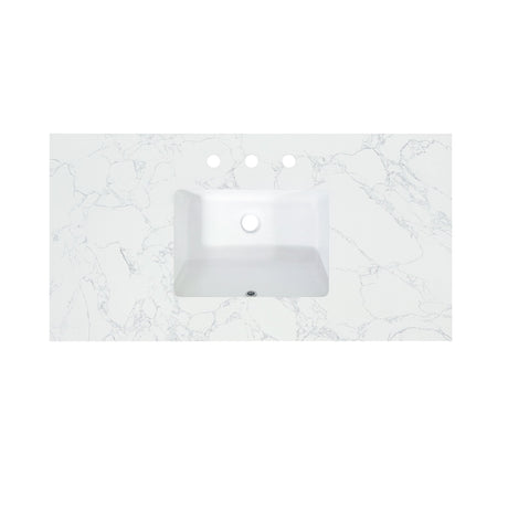 Ceres in Engineered Stone Vanity Top in Grain White with Single White Sink