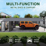 12x25 FT Galvanized Steel Carport with Car Shelter & Storage Shed