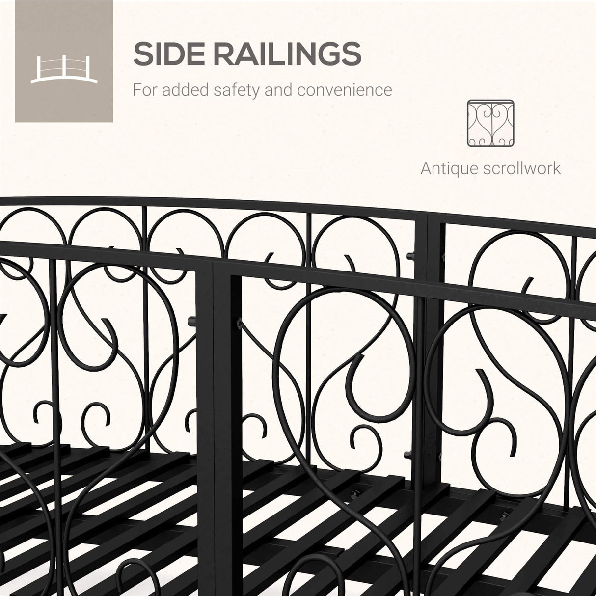 Alora 7FT Decorative Metal Arch Footbridge Garden Bridge With Safety Siderails (SAK53829)