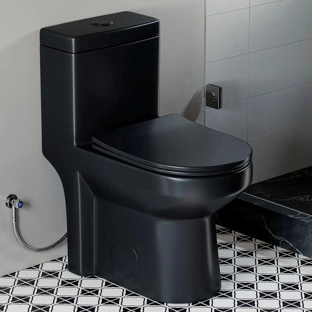 HOROW 8733BU Compact Black Toilet with UF Soft-Close Seat