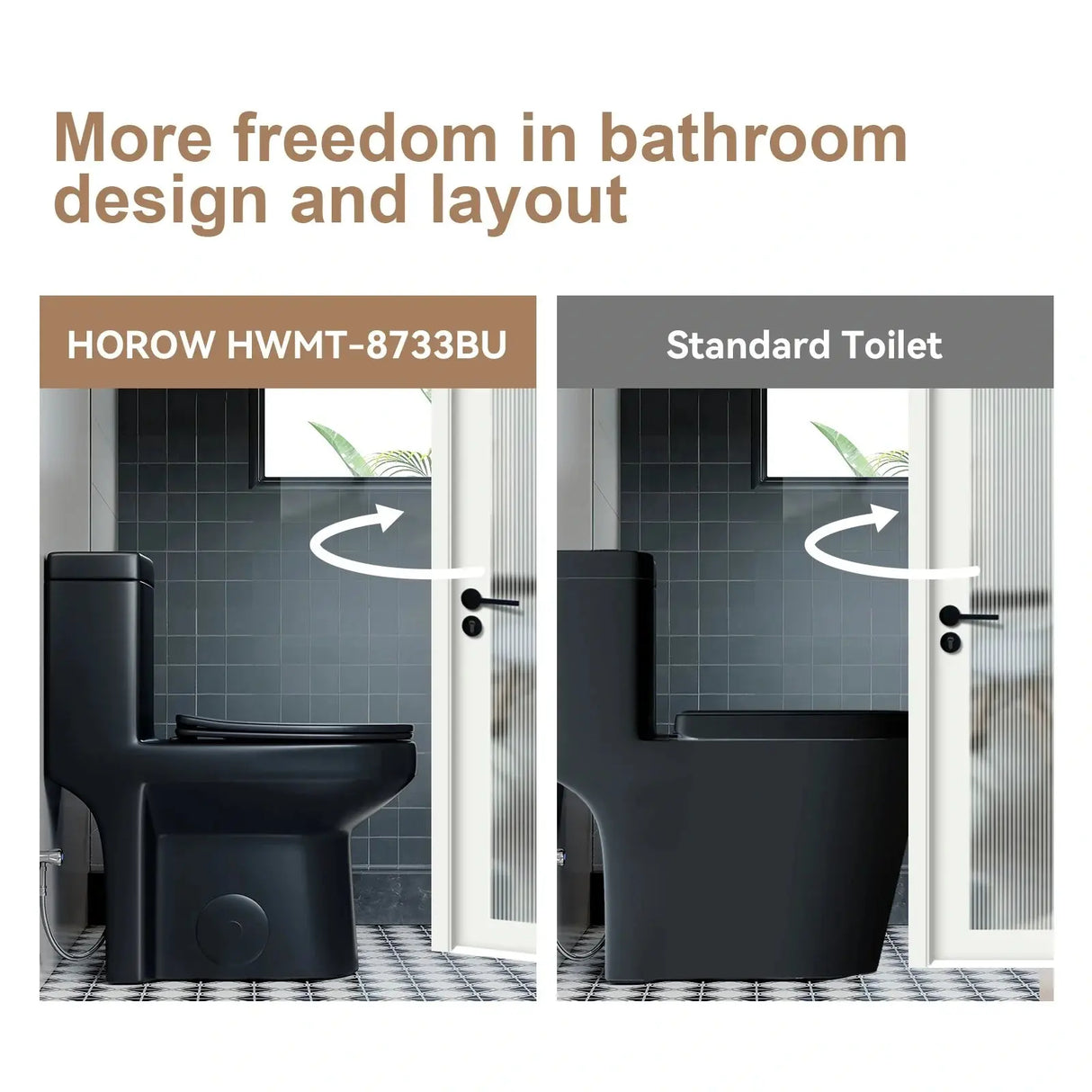HOROW 8733BU Compact Black Toilet with UF Soft-Close Seat