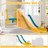 7-in-1 Toddler Swing and Slide Set L-shaped with Ladder and Basketball Hoop