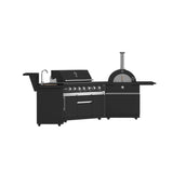 FORNO All’Aperto 87,600 BTU BBQ with 4 Stainless-Steel Burners with Infrared Burners & Side Burner, Sink Module with Black Sintered Stone Countertops, Gaz Pizza Oven, Bar & Beverage Center
