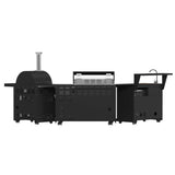 FORNO All’Aperto 87,600 BTU BBQ with 4 Stainless-Steel Burners with Infrared Burners & Side Burner, Sink Module with Black Sintered Stone Countertops, Gaz Pizza Oven, Bar & Beverage Center