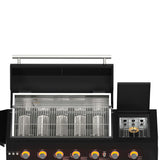 FORNO All’Aperto 87,600 BTU BBQ with 4 Stainless-Steel Burners with Infrared Burners & Side Burner, Sink Module with Black Sintered Stone Countertops, Gaz Pizza Oven, Bar & Beverage Center