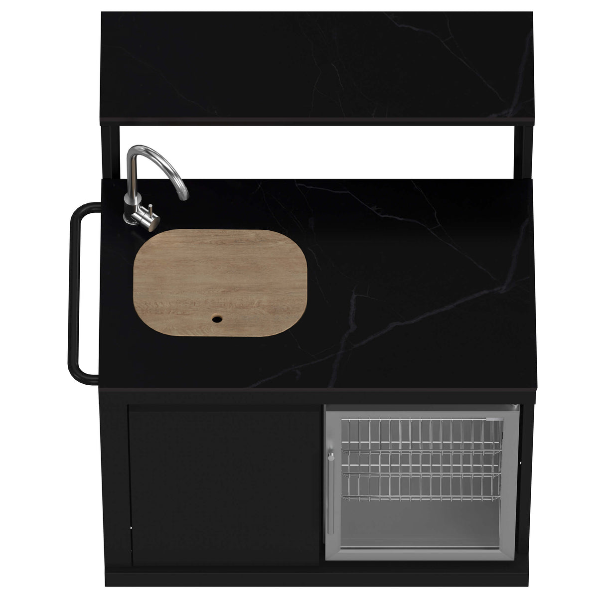 FORNO All’Aperto 87,600 BTU BBQ with 4 Stainless-Steel Burners with Infrared Burners & Side Burner, Sink Module with Black Sintered Stone Countertops, Gaz Pizza Oven, Bar & Beverage Center