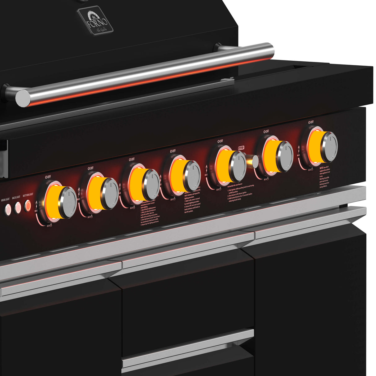 FORNO All’Aperto 87,600 BTU BBQ with 4 Stainless-Steel Burners with Infrared Burners & Side Burner, Sink Module with Black Sintered Stone Countertops, Gaz Pizza Oven, Bar & Beverage Center