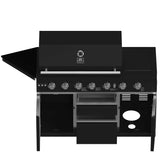 FORNO All’Aperto 87,600 BTU BBQ with 4 Stainless-Steel Burners with Infrared Burners & Side Burner, Sink Module with Black Sintered Stone Countertops, Gaz Pizza Oven, Bar & Beverage Center